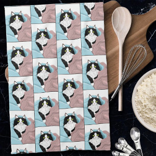 Zwart Wit Tuxedo Kattendekens Schattige Blauw Roze Theedoek