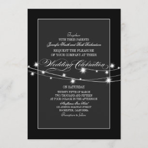 Zwart-wit twinkle lichten moderne bruiloft kaart