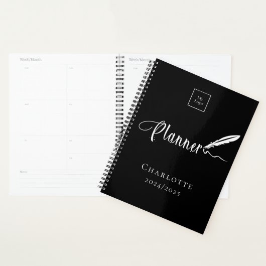 Zwart wit typografie business logo 2026 planner (Display)