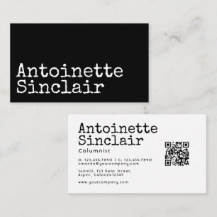 Zwart-wit typografie QR-code voor schrijfmachine Visitekaartje
