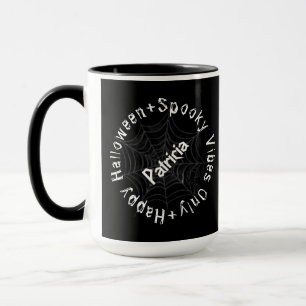 Zwart-wit typografie Spooky Happy Halloween Mok
