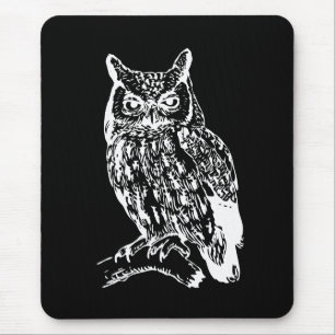 Zwart-Wit Uil Kunst Muismat