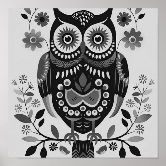 Zwart-wit Uil Poster (Voorkant)