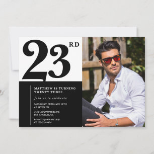 Zwart-wit uitnodigingen foto voor 23ste verjaardag