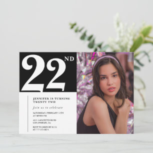 Zwart-wit uitnodigingen voor 22ste verjaardag Meis
