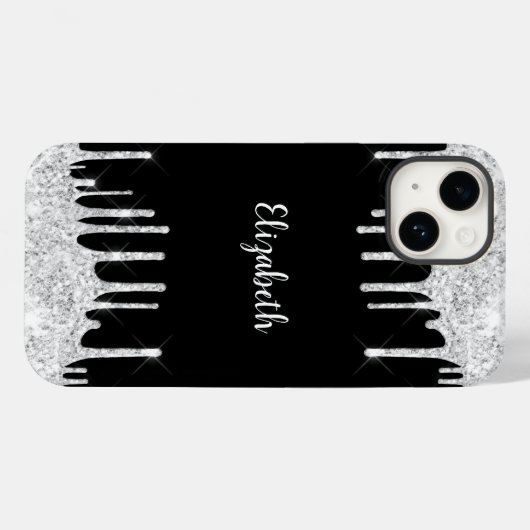 Zwart wit uitstrijken Glitter Silver Monogram Case-Mate iPhone Case (Achterkant (horizontaal))