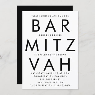 Zwart Wit Ultra Modern Bar Mitswa Kaart