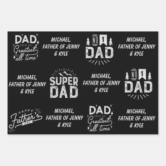 Zwart-wit Vaderdag Inpakpapier Vel (Voorkant 2)