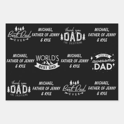 Zwart-wit Vaderdag Inpakpapier Vel (Voorkant)