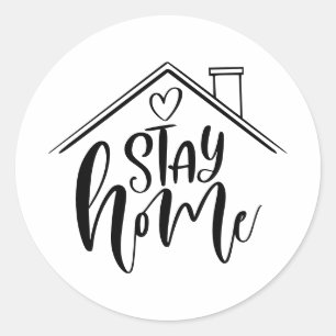Zwart-wit Verblijf bij Home Social Distancing Ronde Sticker
