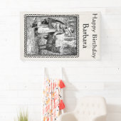 Zwart Wit Verjaardag Tekening Roodkapje Wolf Spandoek (Insitu)