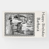 Zwart Wit Verjaardag Tekening Roodkapje Wolf Spandoek (Horizontaal)