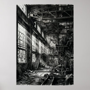 Zwart Wit Verlaten Industrieel Fabriek Stedelijk E Poster