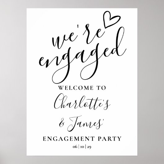 Zwart-wit verlovingsfeest welkomstbord poster (Voorkant)