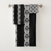 Zwart-wit verticale strepen en damast bad handdoek (Insitu)