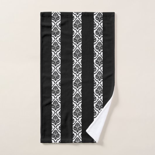 Zwart-wit verticale strepen en damast bad handdoek (Handdoek)