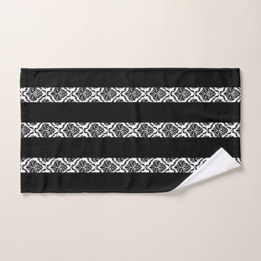 Zwart-wit verticale strepen en damast bad handdoek (Handdoek)