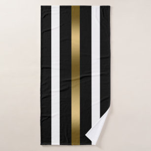 Zwart-wit verticale strepen gouden accenten bad handdoek
