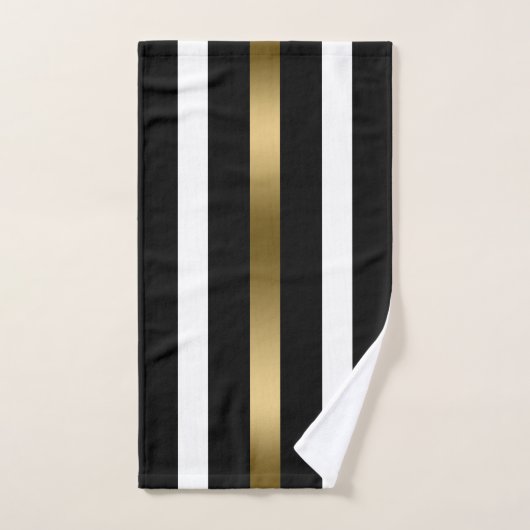 Zwart-wit verticale strepen gouden accenten bad handdoek (Handdoek)