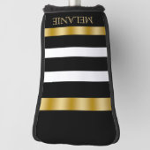 Zwart-wit verticale strepen gouden accenten golfheadcover (Draai 90)