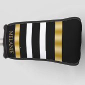 Zwart-wit verticale strepen gouden accenten golfheadcover (Voorkant)