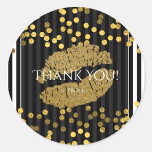 Zwart & Wit Verticale Strepen Gouden Lippen Kus Ronde Sticker