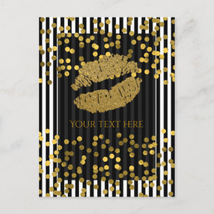 Zwart & wit verticale strepen gouden namaakfolie s briefkaart