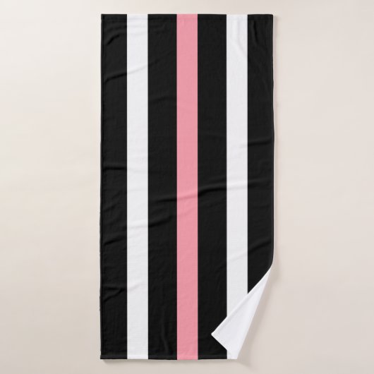 Zwart-wit verticale strepen roze accenten bad handdoek (Badhanddoek)