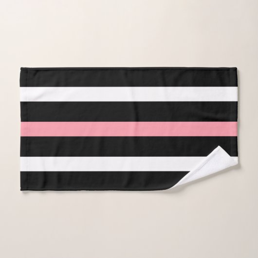 Zwart-wit verticale strepen roze accenten bad handdoek (Handdoek)