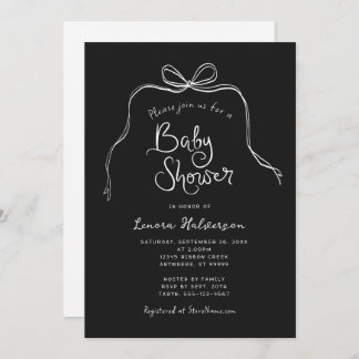 Zwart Wit Vet Eenvoudige Boog Baby shower Uitnodig Kaart