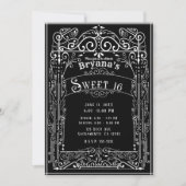 Zwart & Wit  Victoriaans Deco Sweet 16 Kaart (Voorkant)