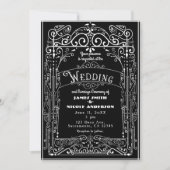 Zwart & Wit  Victoriaans Deco Wedding Kaart (Voorkant)