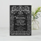 Zwart & Wit  Victoriaans Deco Wedding Kaart (Staand voorkant)