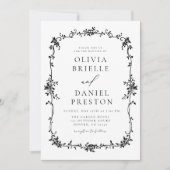 Zwart Wit Victoriaans Frans QR Code Bruiloft Kaart (Voorkant)