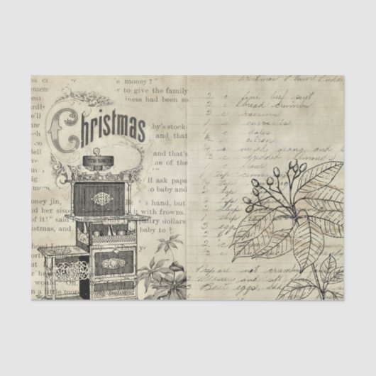 Zwart-wit Victoriaans kachel Poinsettia Tissuepapier (Voorkant)