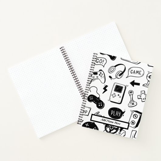Zwart-wit videogamepatroon notitieboek (Binnen)