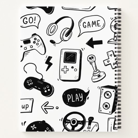 Zwart-wit videogamepatroon notitieboek (Achterkant)