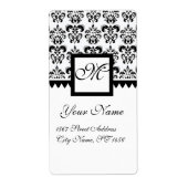 ZWART-WIT VIERKANT DAMASK MONOGRAM, ETIKET (Voorkant)