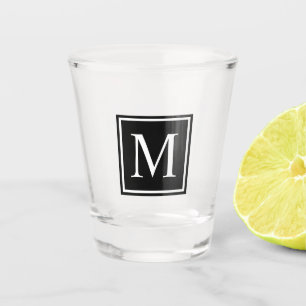 Zwart-wit vierkant, persoonlijk Initiaal monogram Shot Glas