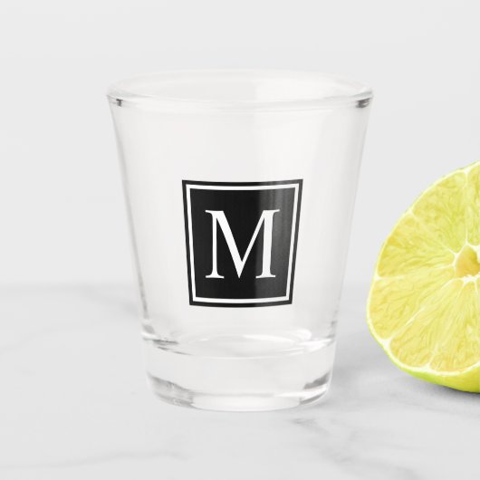Zwart-wit vierkant, persoonlijk Initiaal monogram Shot Glas (Voorkant)