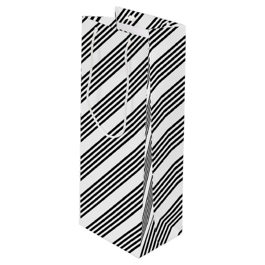 Zwart-wit vijf strips wijn cadeautas (Voorkant Gekanteld)