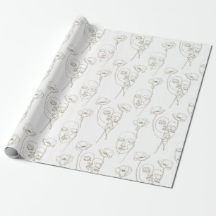 Zwart-wit vintage bloemengezicht lijnpatroon 1 cadeaupapier