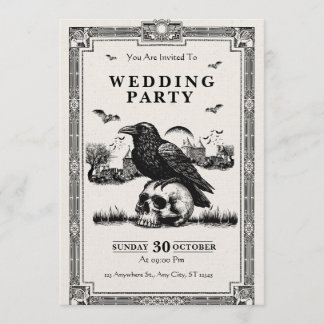 Zwart & Wit Vintage Huwelijksfeest Uitnodiging