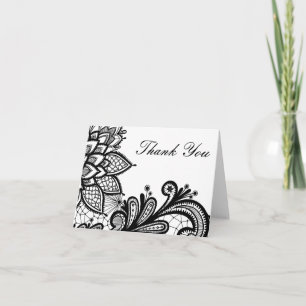 Zwart-wit Vintage Kant dankt u kaardt Bedankkaart