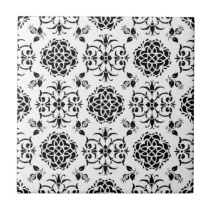 Zwart-wit vintage stijl bloemmotief damast tegeltje