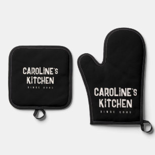 Zwart-wit vintage typografie ovenwant & pannenlap set