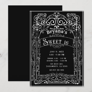 Zwart & Wit Vintage Victoriaans Deco Sweet 16 Kaart