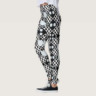 Zwart-wit viooltjesontwerp, leggings
