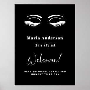 Zwart-wit visagist openingstijden welkom poster