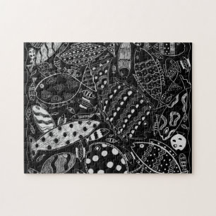 Zwart-wit vispatroon moderne kunst legpuzzel